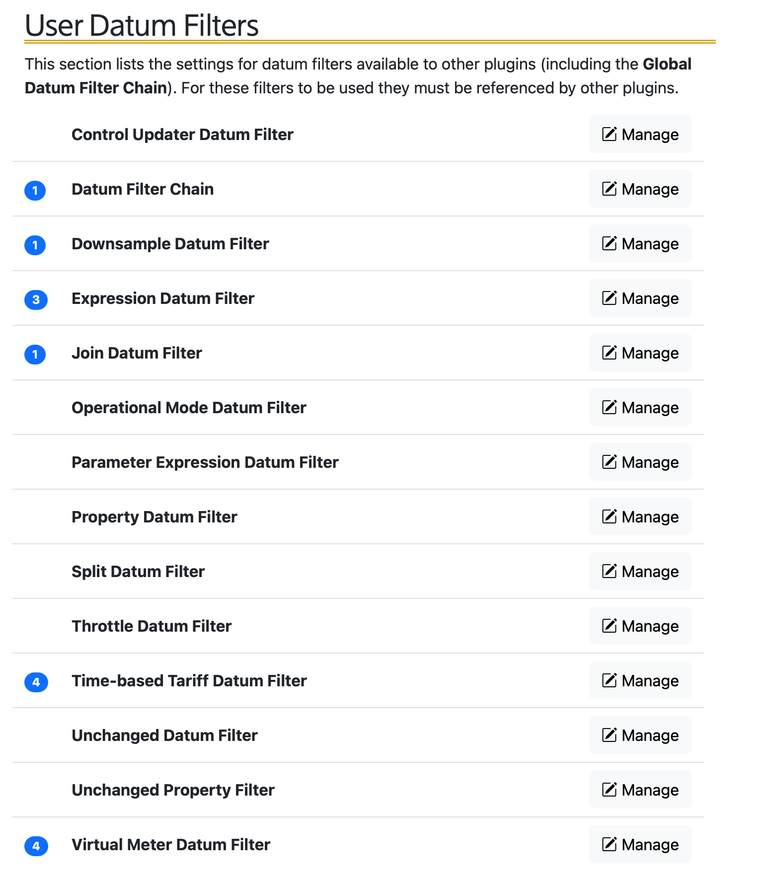 SolarNode filters list UI
